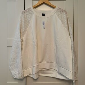 NWT Eyelet Sleeve Creamy White Sweatshirt, XXL